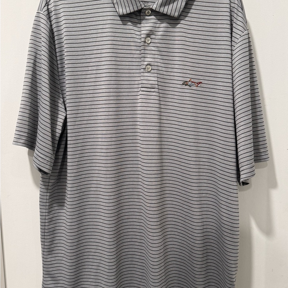 Greg Norman Collection Gray Polo with Thin Black Stripes